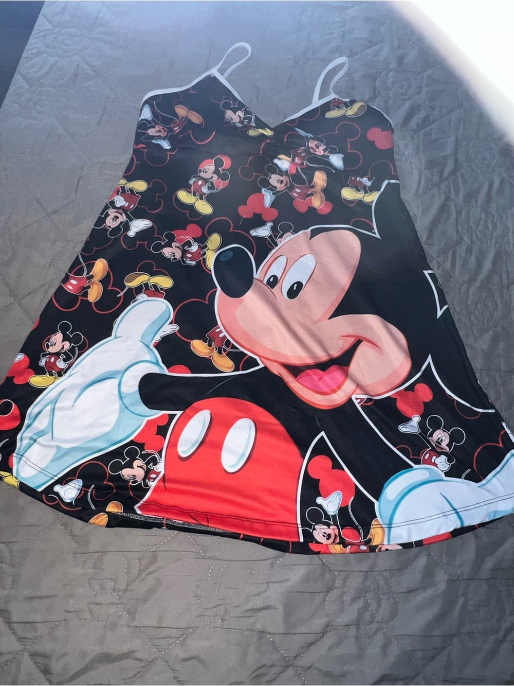 Disney Girls' Black Slip Dress with Red, White, Yellow & Blue Mickey Print